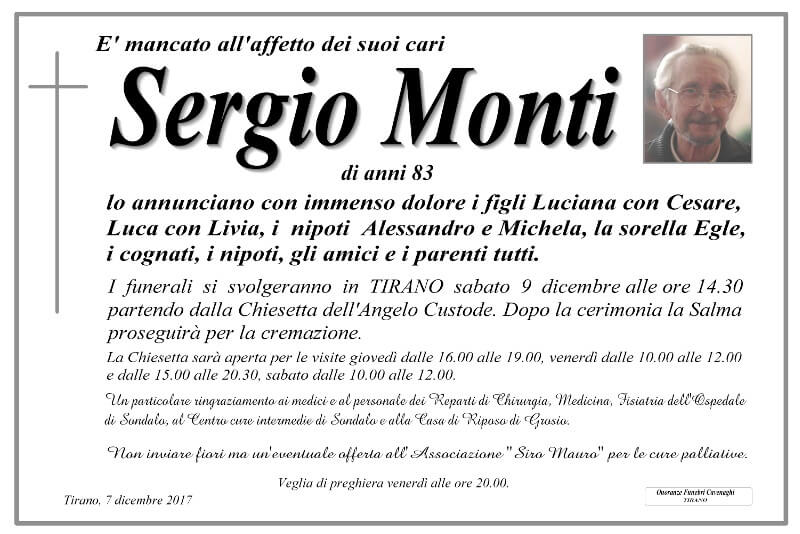 necrologio Monti Sergio