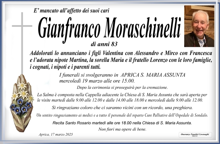 Necrologio Moraschinelli Gianfranco