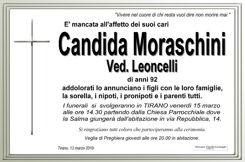 necrologio Moraschini Candida