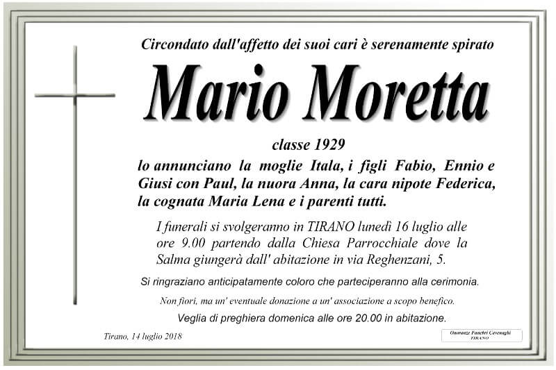 necrologio Moretta Mario