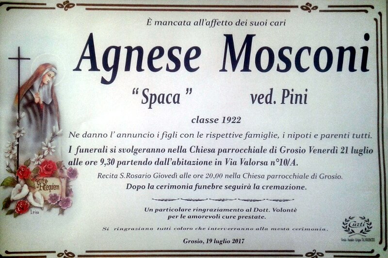 necrologio Mosconi Agnese