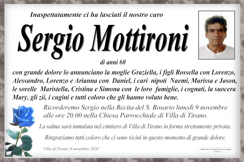 necrologio Mottironi Sergio