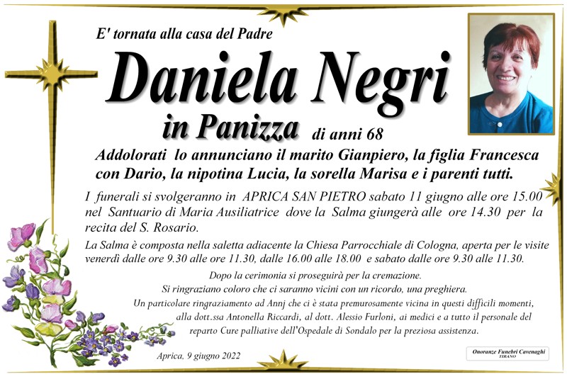 Necrologio Negri Daniela