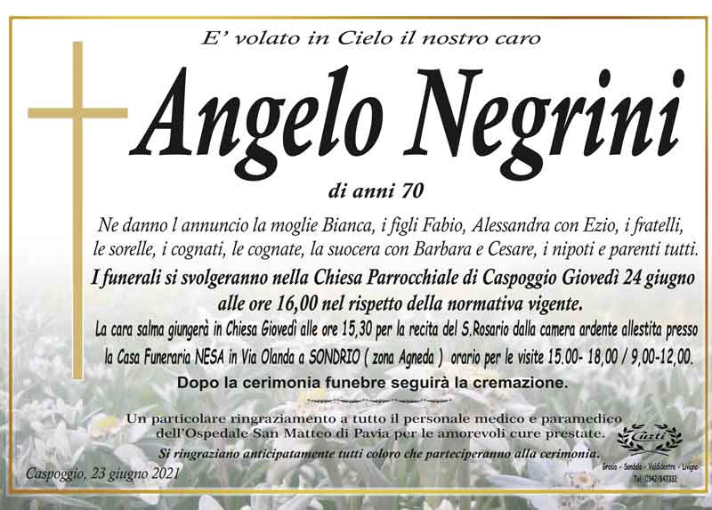 necrologio Negrini Angelo