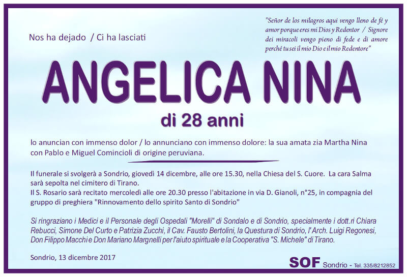 Nina Angelica necrologio