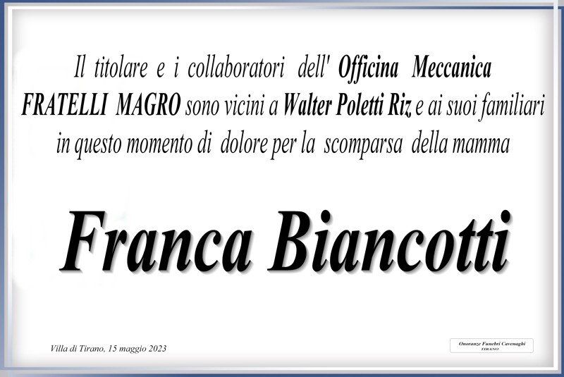 Officina Meccanica Fratelli Magro per Biancotti Franca