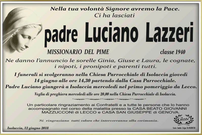 necrologio Padre Luciano Lazzeri