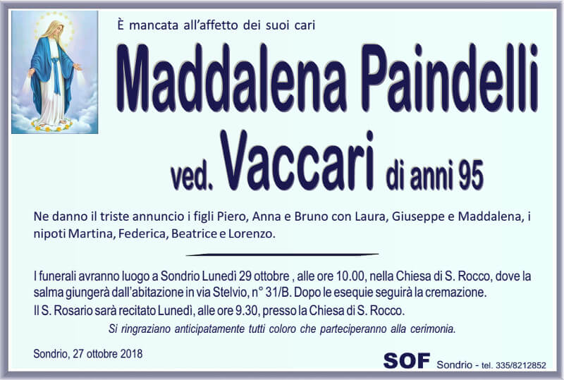 necrologio Maddalena Paindelli