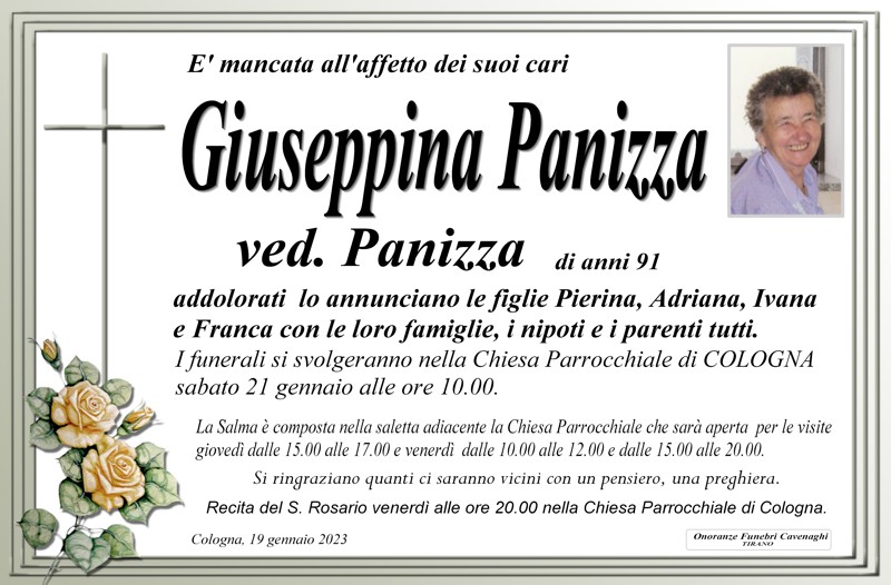 Necrologio Panizza Giuseppina