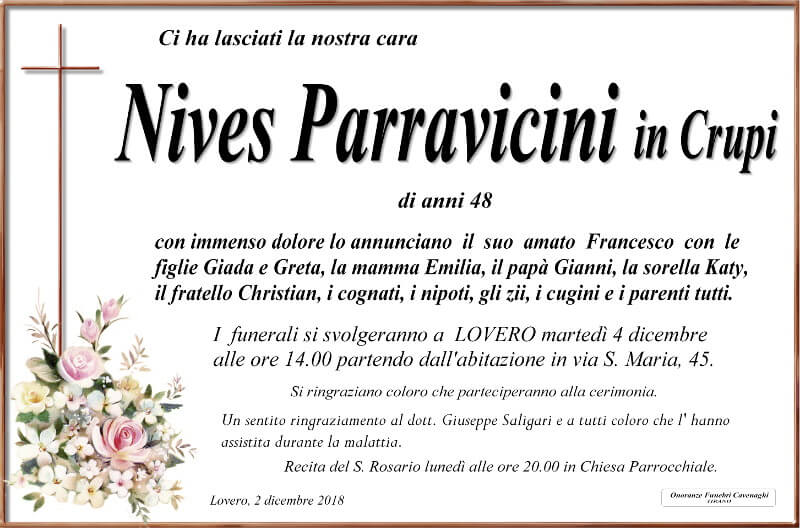 necrologio Parravicini Nives