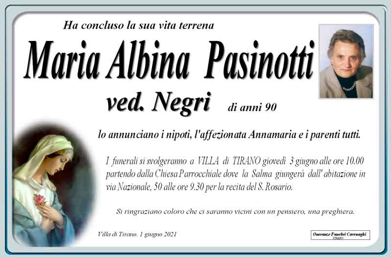 necrologio Pasinotti Maria Albina