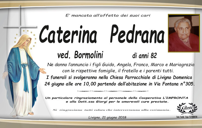 necrologio Pedrana Caterina