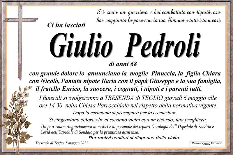necrologio Pedroli Giulio