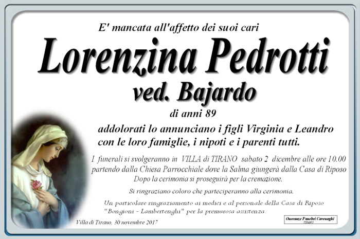Necrologio Pedrotti Lorenzina