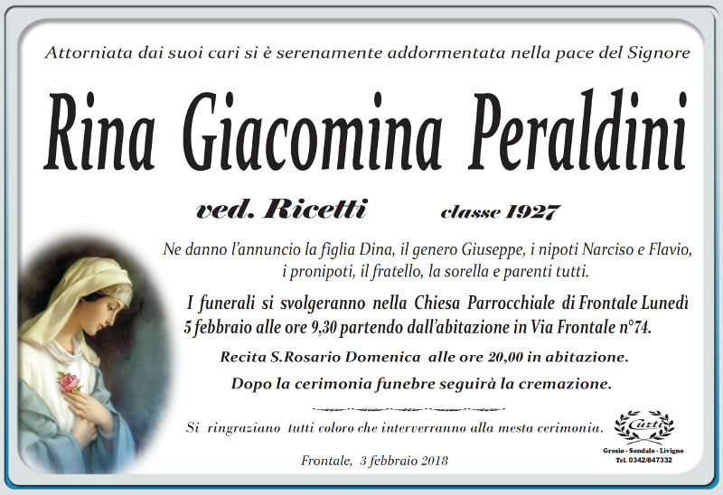 necrologio Peraldini Rina Giacomina