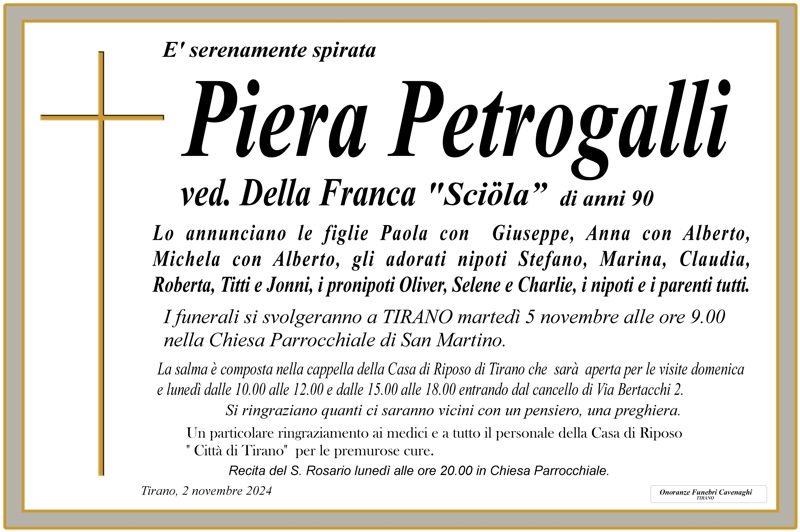 Necrologio Petrogalli Piera