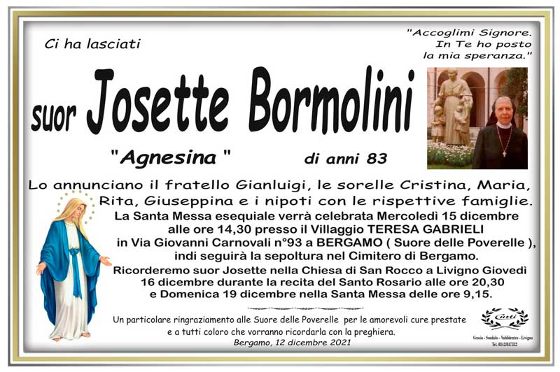 /necrologio Suor Josette Bormolini
