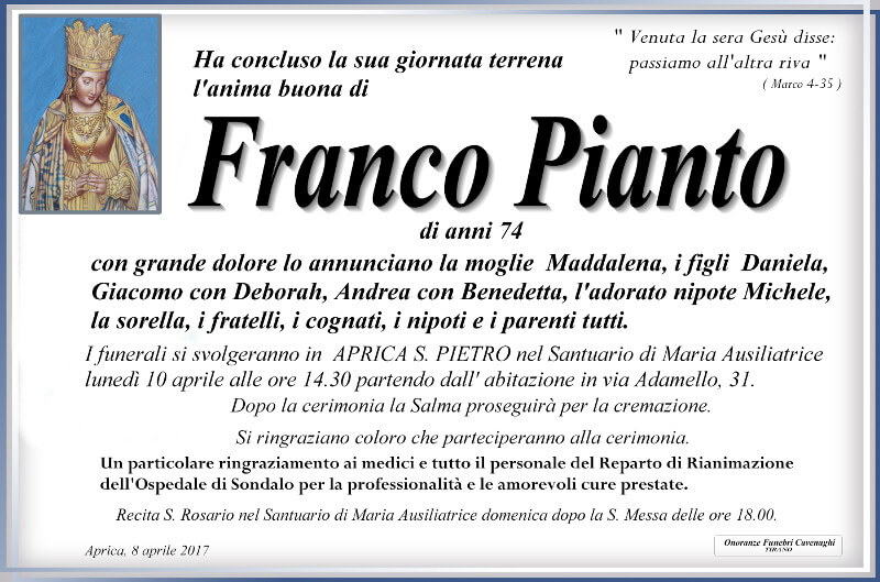 necrologio Pianto Franco