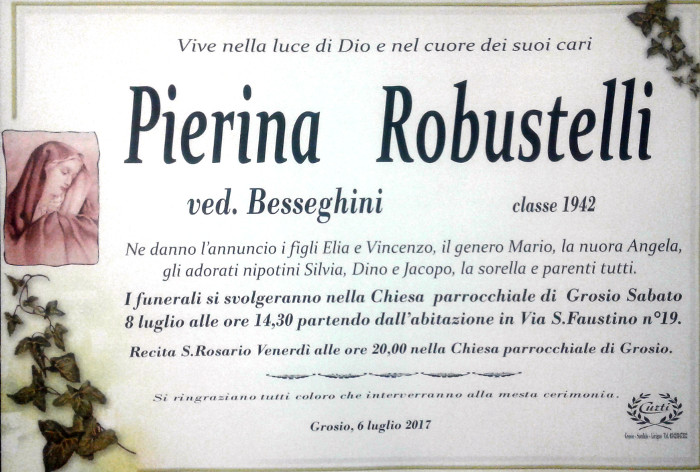 Necrologio Pierina Robustelli