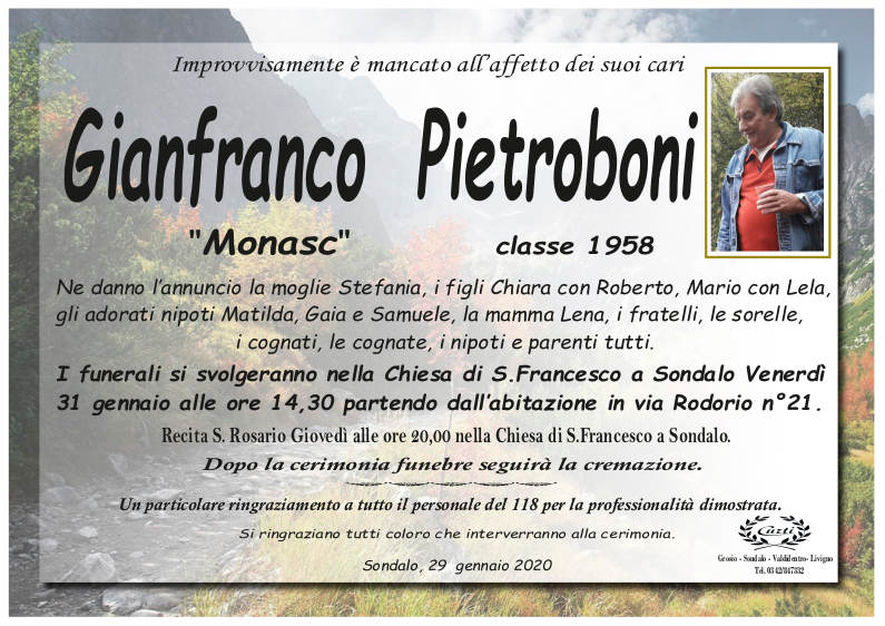 necrologio Pietroboni Gianfranco
