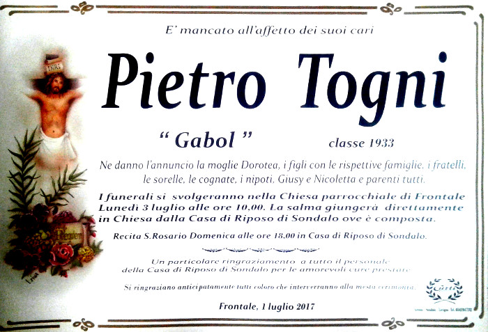 Necrologio Pietro Togni