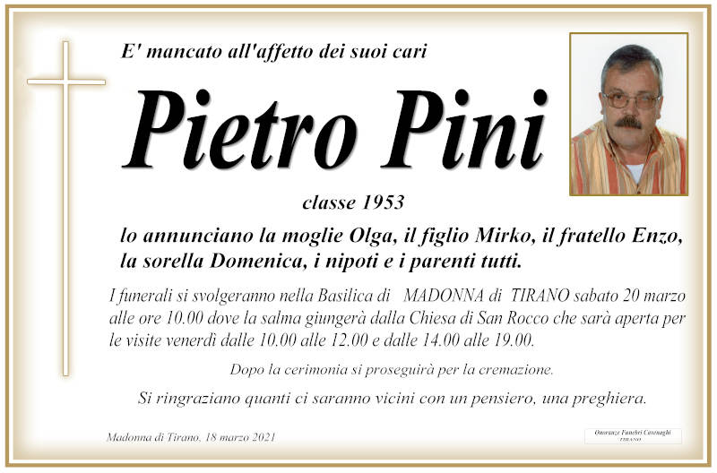 Pini Pietro necrologio | INTORNO TIRANO
