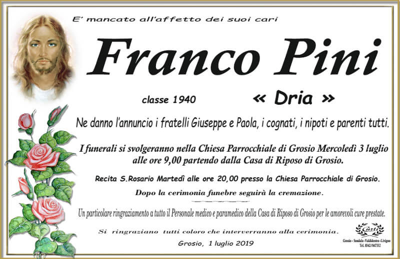 necrologio Pini Franco
