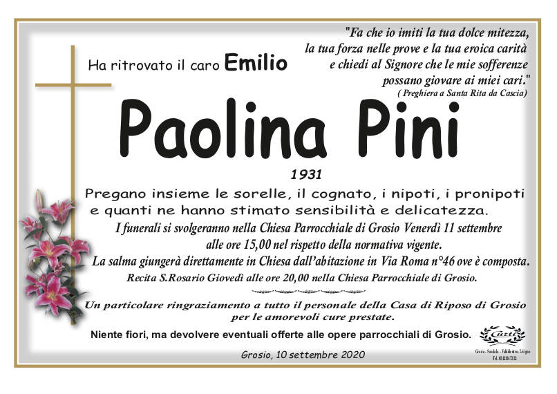 necrologio Pini Paolina