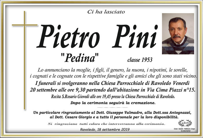 necrologio Pini Pietro
