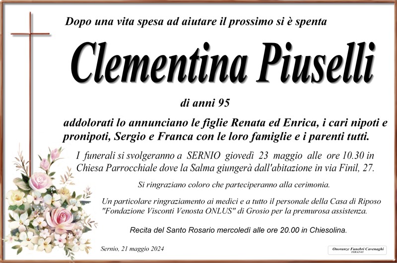 Necrologio Piuselli Clementina