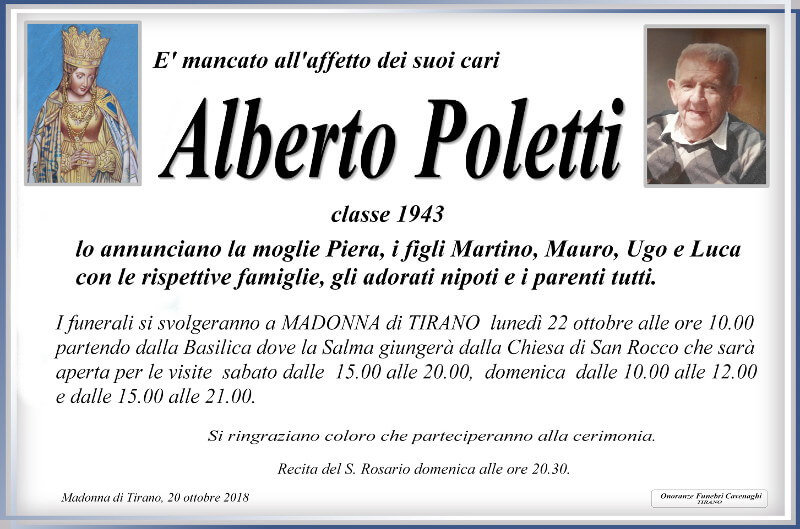 necrologio Poletti Alberto