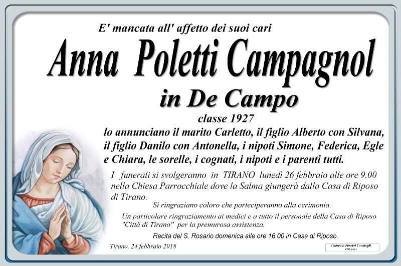 necrologio Anna Poletti Campagnol