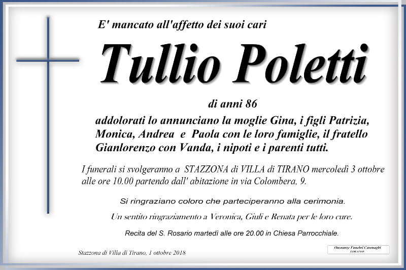 necrologio Poletti Tullio
