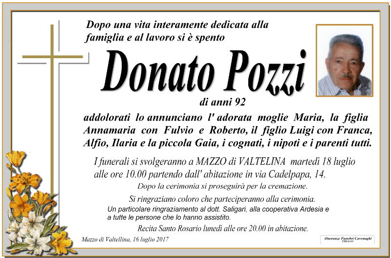 necrologio Pozzi Donato