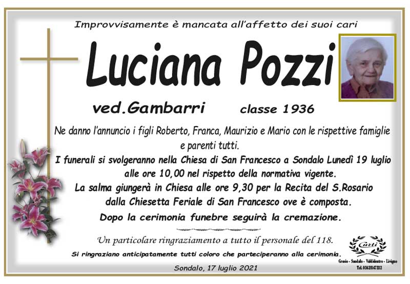 necrologio Luciana Pozzi