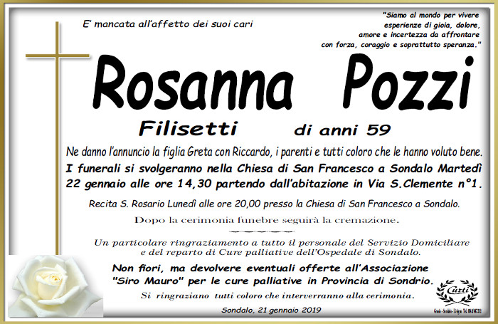 Necrologio Pozzi Rosanna