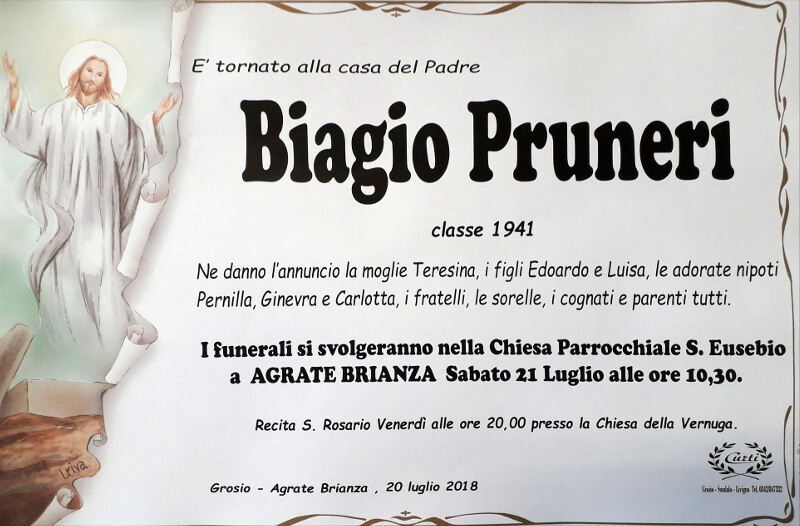 necrologio Pruneri Biagio