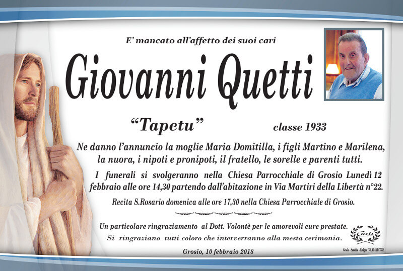 necrologio Quetti Giovanni