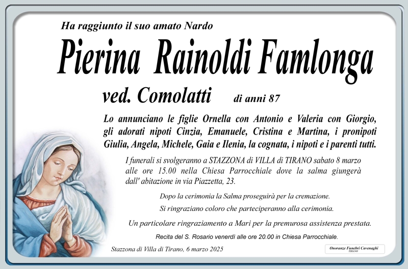 Necrologio Rainoldi Famlonga Pierina