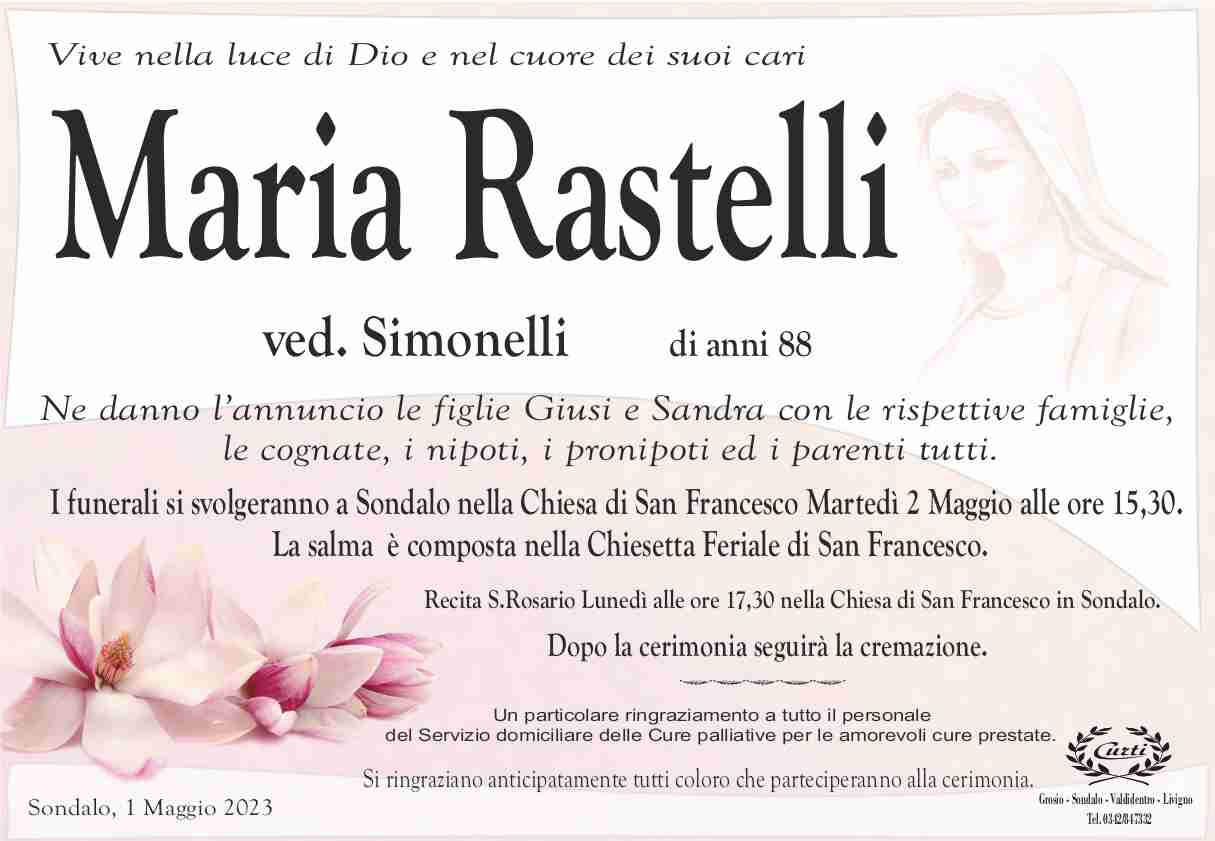 necrologio rastelli maria classe 1934