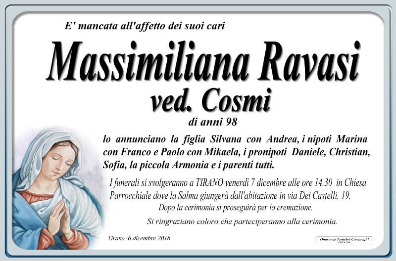 necrologio Ravasi Massimiliana