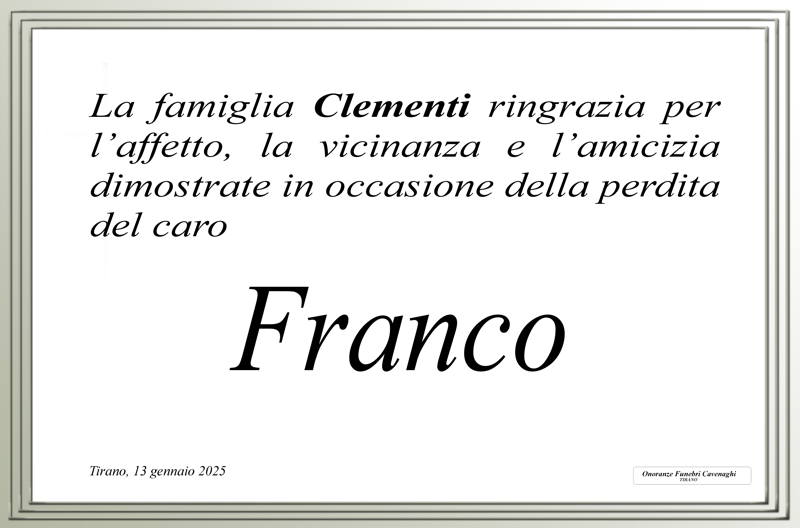 Ringraziamenti Clementi Franco