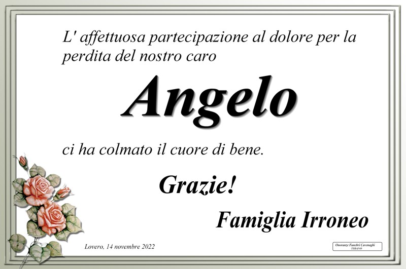 Ringraziamenti Irroneo Angelo