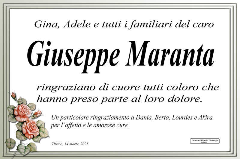 Ringraziamenti Maranta Giuseppe