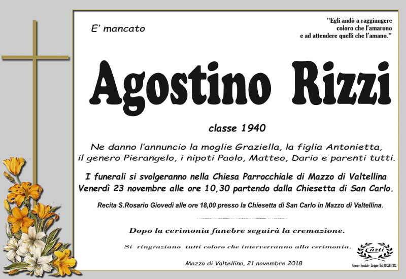 necrologio Rizzi Agostino