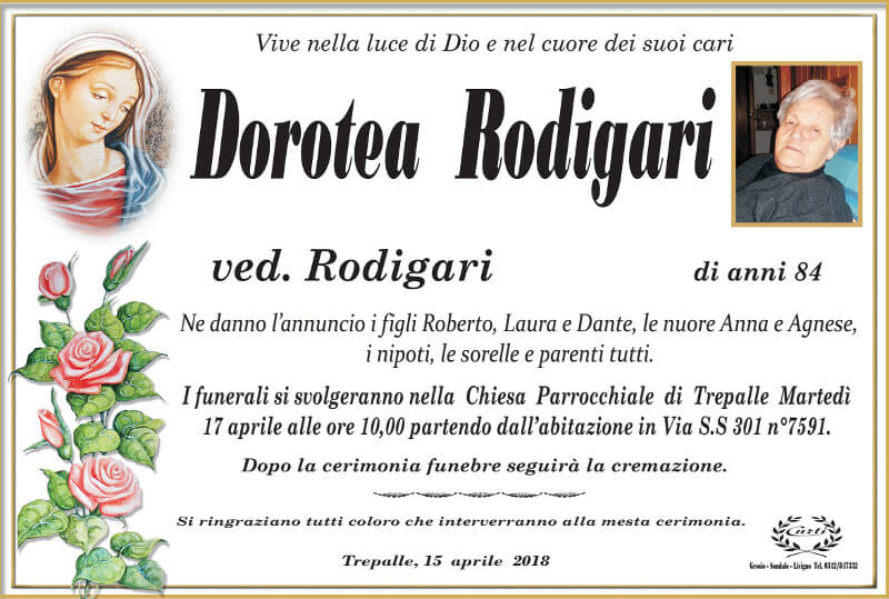 necrologio Rodigari Dorotea