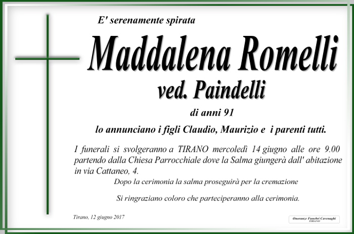 Necrologio Romelli Maddalena