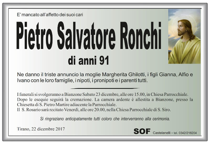 necrologio Ronchi Pietro Salvatore