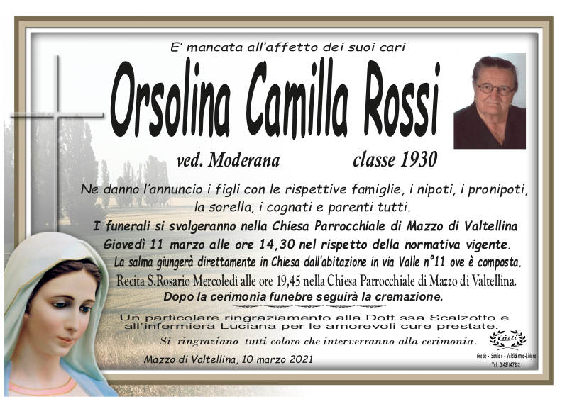 necrologio Rossi Orsolina Camilla