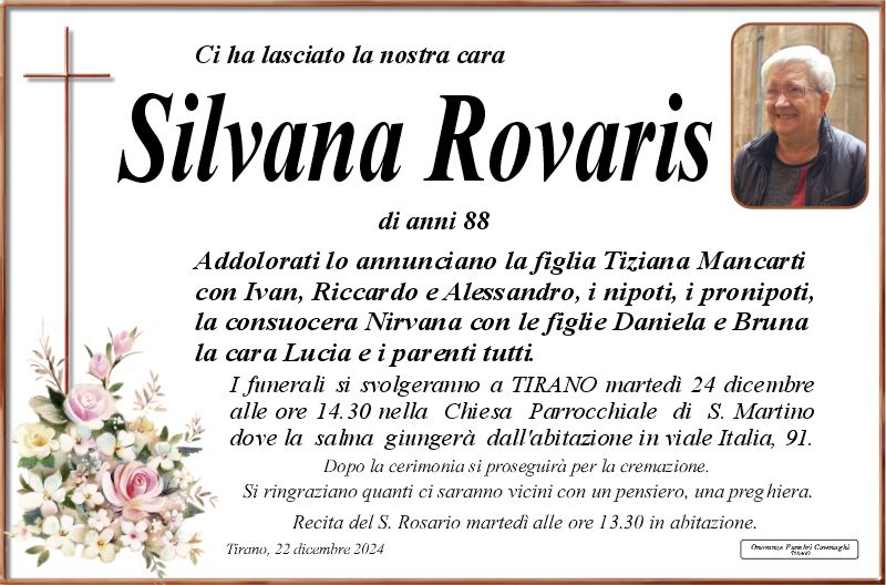 Necrologio Rovaris Silvana